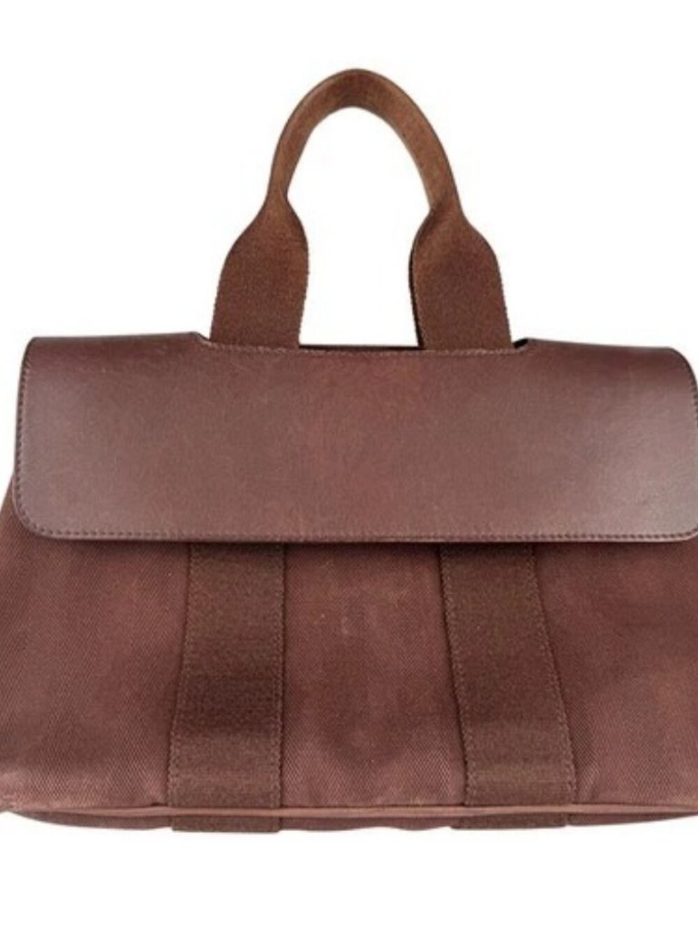 Auth HERMES Valparaiso PM Handbag Brown Cotton/Leather/Silvertone - z8812 - Picture 13 of 13